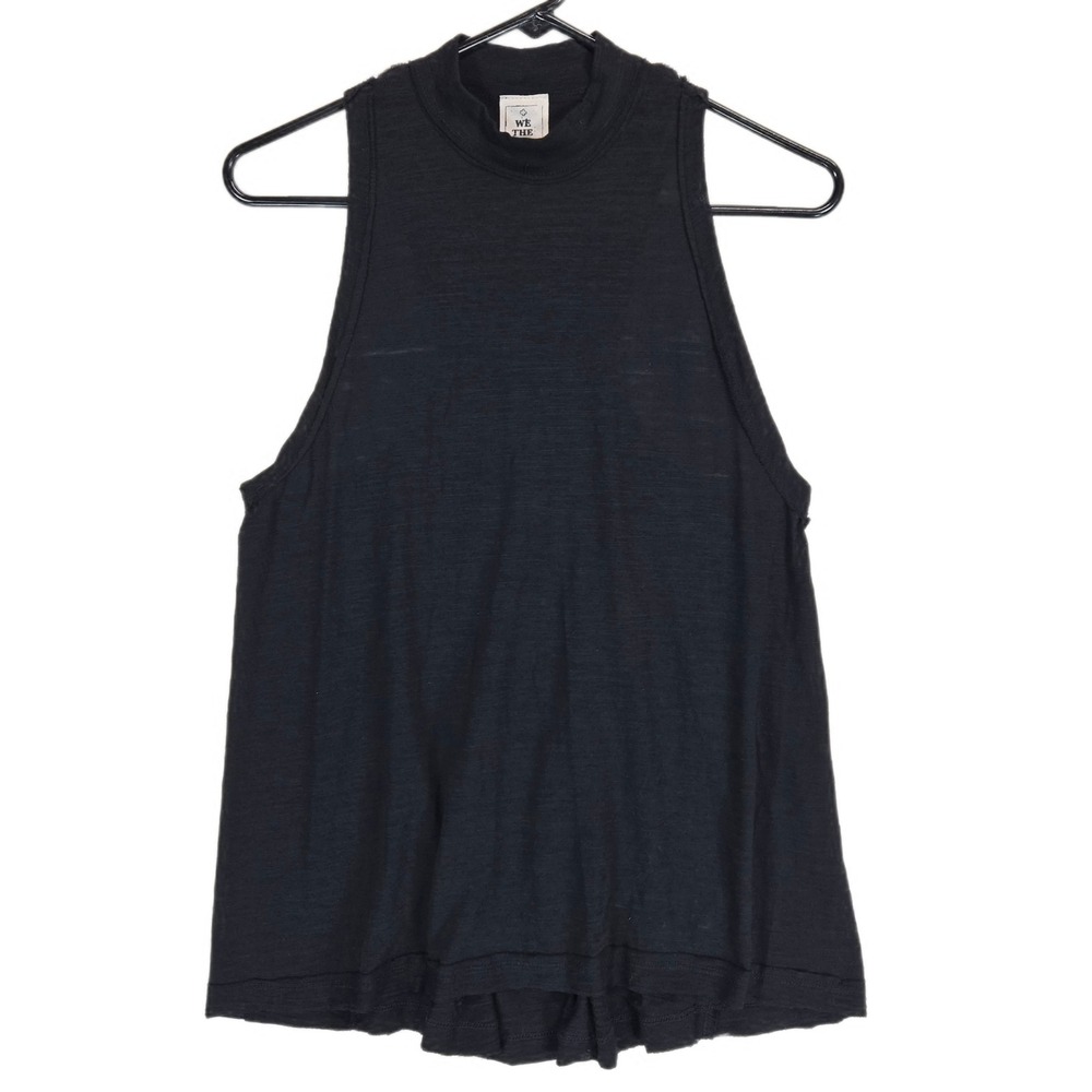 We The Free Womens Tank Top XS Mock Neck Racerback Slub Knit Boho Grunge Black
